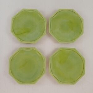 Vintage Akro Agate Children's Plates 4 pcs Jadeite Green Octagonal Slag Glass